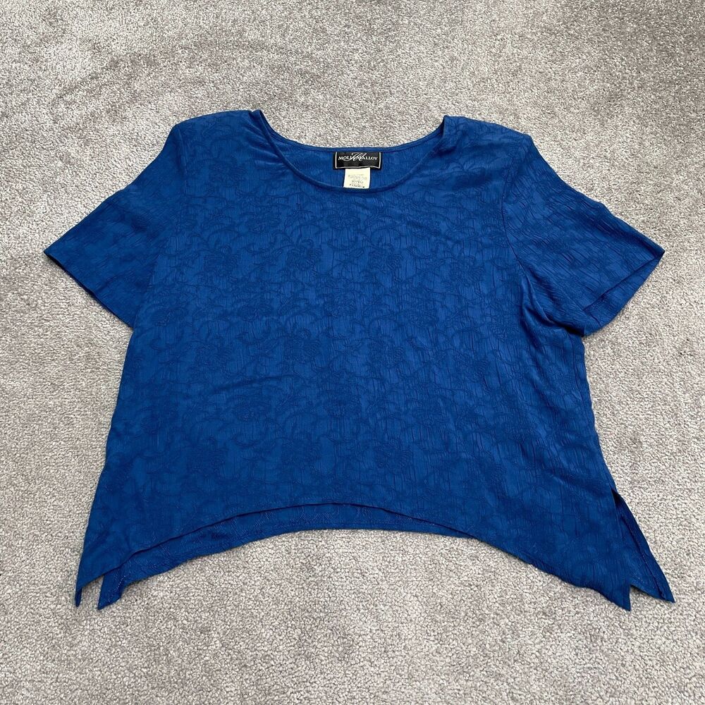 Molly Malloy Vintage Blouse Womens 14 Royal Blue Textured Round Neck Padded Top